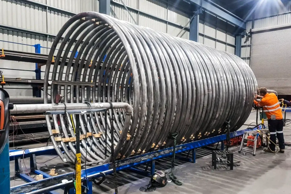 Large coiled heat exchange component for U-Neek